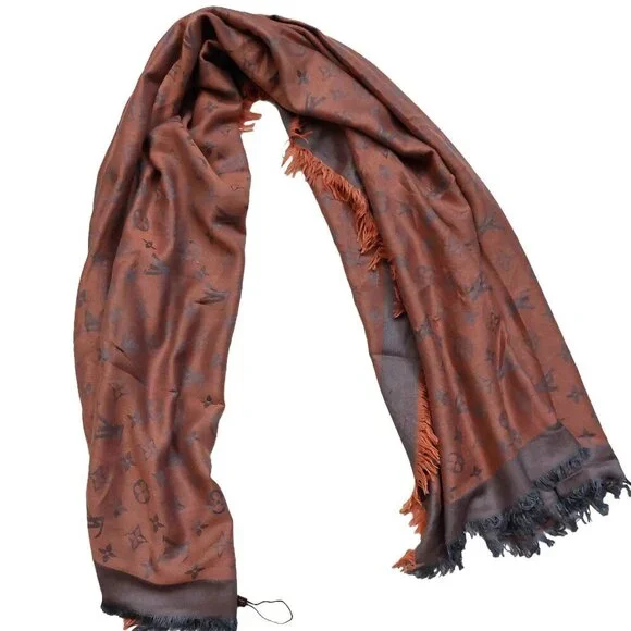 LOUIS VUITTON LV Vintage Mauve Pink Gray Silver Monogram Scarf Shawl Wrap  VWT - Picture 3 of 10